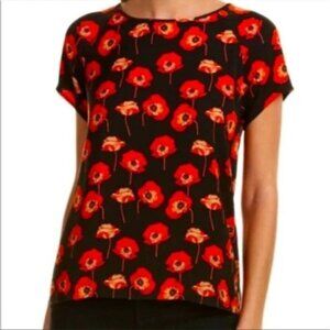 CABI Flanders Top Poppy Print Floral Blouse Short Sleeve 3251 Small
